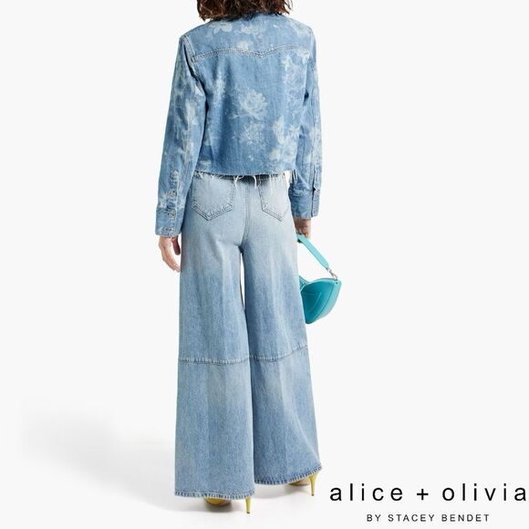 Alice + Olivia **NWT** Finley Raw Hem Button Down Denim Shirt in Lotus Floral - Picture 7 of 12